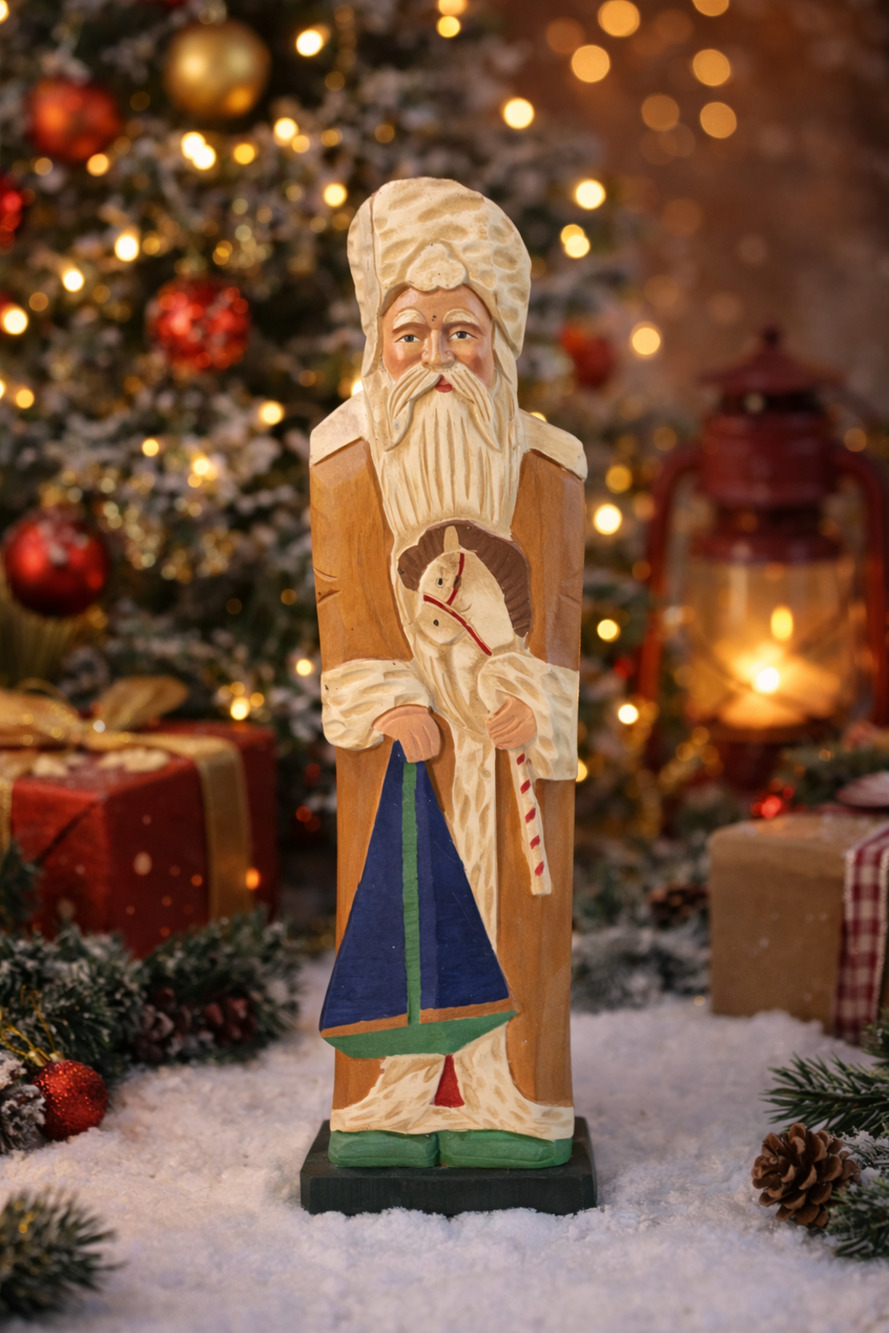 Grandeur Noel 15.5" Carved Wood Hand Painted Santa of the World Russia 1903 Box